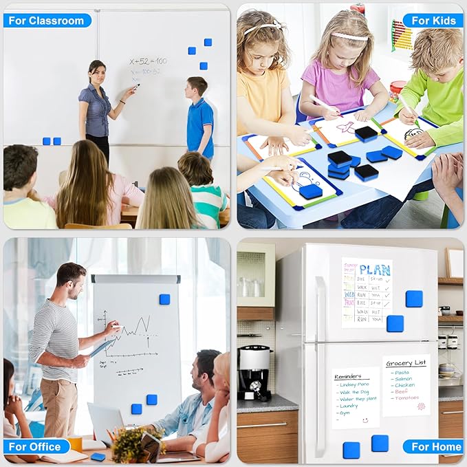 Jumlys 96 Pack Dry Erase Erasers, Mini Magnetic Dry Erase Eraser Bulk, Square Blue White Board Dry Erasers, Ideal Chalkboard Cleansers, Perfect for Kids Classroom, Home and Office (1.97 x 1.97 Inch)