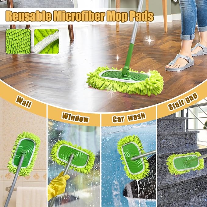 4PCS Reusable Dry Sweeping Cloths Compatible with Swiffer Sweeper Mop,Reusable Microfiber Mop Pads for Swiffer,Replacement Wet Mopping Pad Refills & Washable Dry Sweeping Cloths for Floor Cleaning