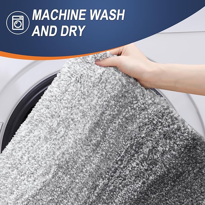 OLANLY Bathroom Rug Mat 70x24, Extra Soft and Absorbent Microfiber Bath Rugs, Non-Slip Plush Shaggy Bath Carpet Runner, Machine Wash Dry, Bath Mats for Bathroom Floor, Tub and Shower, Grey