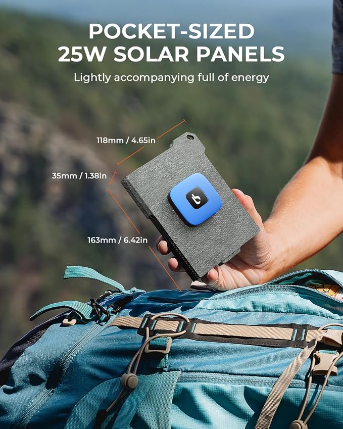 [Upgraded] BigBlue Ultra-Light Portable 25W Solar Panel Charger with USB-A and USB-C Ports, 0.84 lbs Pocket-Size IP68 Waterproof, Folded Solar Panel Compatible with Cellphone,Power Bank,Camping Light