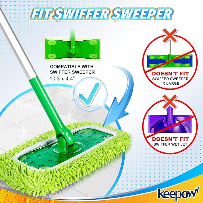 KEEPOW Reusable Microfiber Mop Pads Compatible with Swiffer Sweeper Mop, Dry Sweeping Cloths, Washable Wet Mopping Cloth Refills for Surface/Hardwood Floor Cleaning, 8 Pack (Mop is Not Included)