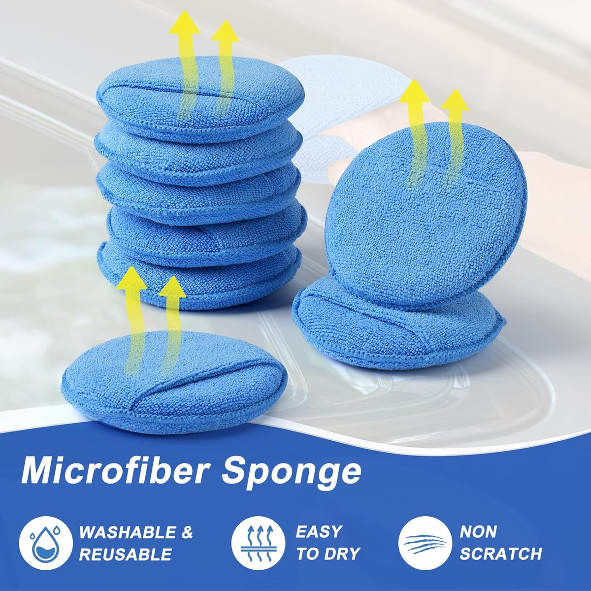Wax Applicator Pad (8 Pack), 5 Inch Microfiber Applicator Pad with Finger Pocket, Washable Reusable Polishing Pads, Buffing Pads for Car Cleaning, Polishing and Detailing