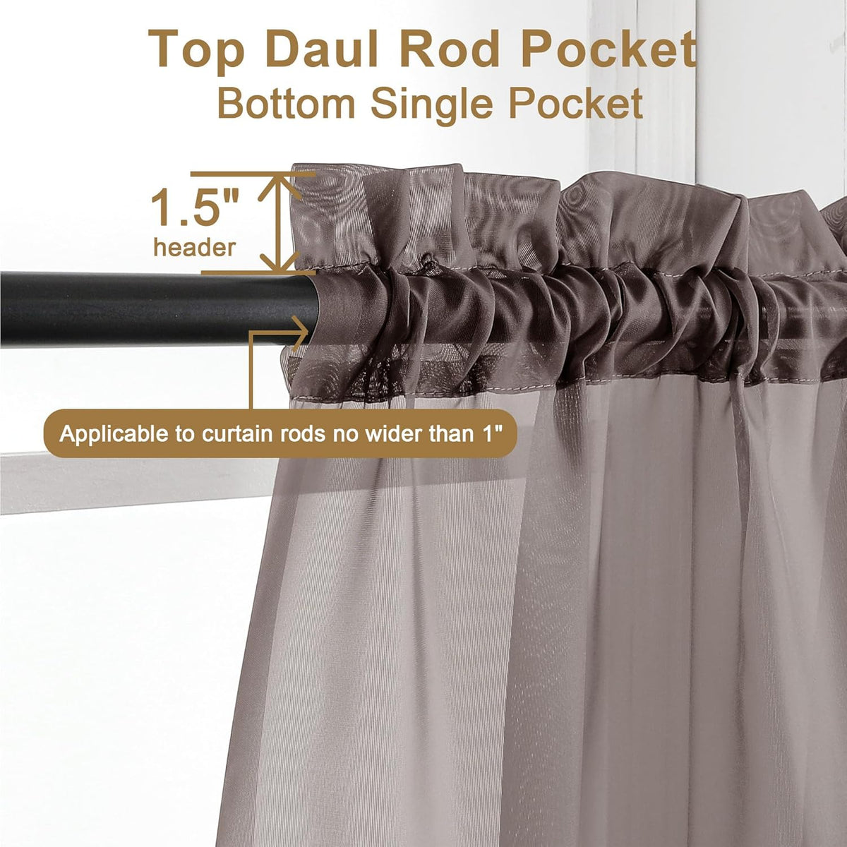 Chyhomenyc Chocolate Brown Sheer Curtains 84 Inches Long, Light Filtering Sheer Curtains for Living Room Bedroom, 42x84 Inches， 2 Pieces