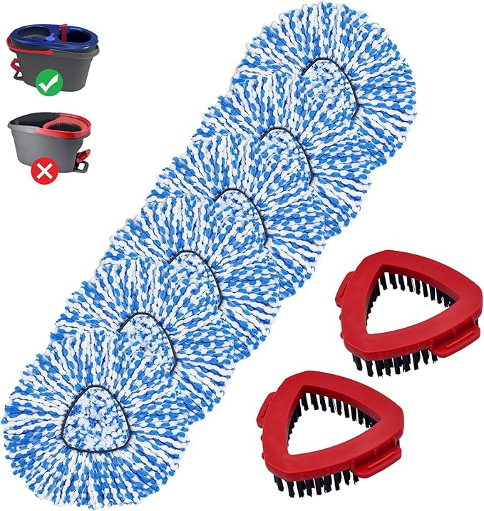 Mop Head Replacement Compatiable with Ocedar RinseClean 2-Tank System, Mircofiber Mop Heads Refill and Scrub Brush for O Cedar Rinseclean Spin Mop, 6 Pack Mop Refills & 2 Scrub Head for Floor Cleaning