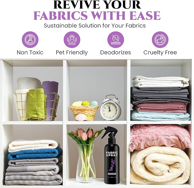 605Products Lavender Fabric and Linen Spray - Carpet Deodorizer - Natural Pillow Spray made with Essential Oils - Mist Fabric Refresher Spray - Long Lasting Bed Freshener Spray (Lavender, 10oz)