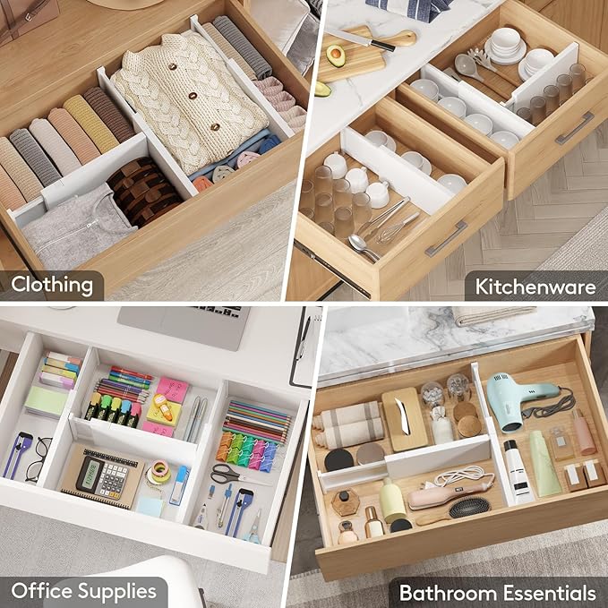 Lifewit 4 Pack Drawer Dividers Plastic 6" High, 13.5-22" Adjustable Drawer Organizers for Clothes, Expandable Dresser Separators in Bedroom/Bathroom/Kitchen/Fridge/Office Organization and Storage