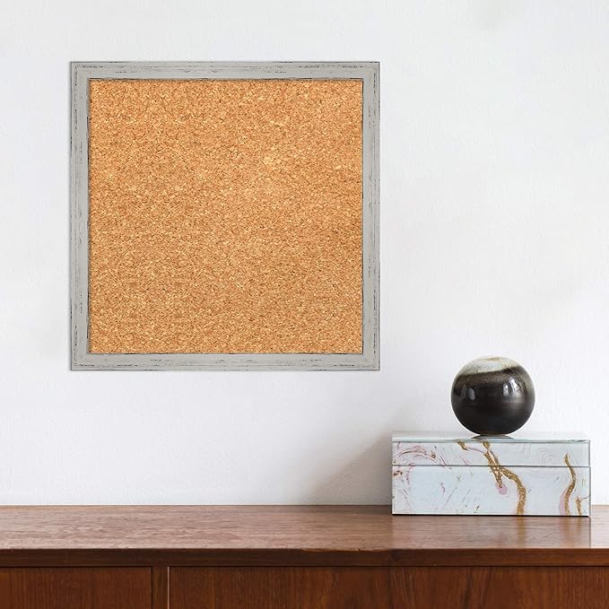 Amanti Art Natural Cork Board for Wall, 13x13 Vision Board with White Frame, X-Small Corkboard Office Decor for Home Organization, Cottage Corkboard Pinboard to Display Items for Home Organization in