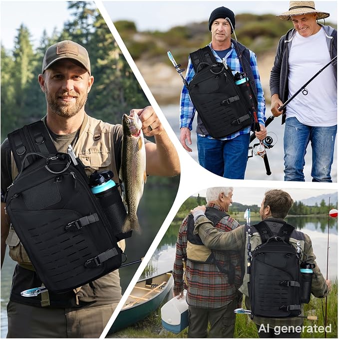 Goture Khaki Tackle Bag with Trays Rod Holder 900D Durable Fishing Tackle Storage Bag for Kayak, Shore Fishing