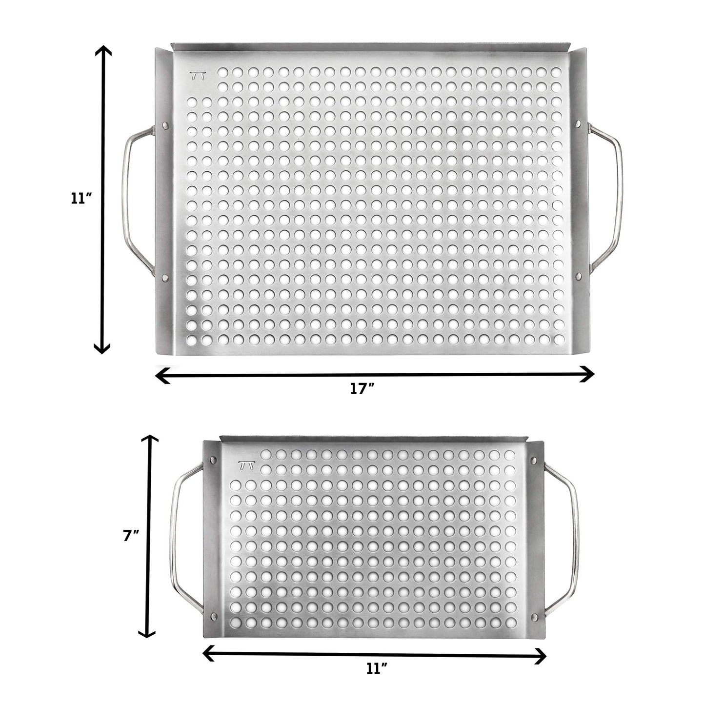 Outset Stainless Steel Grill Topper Grid, Set of 2, 11"x7" and 11"x17" BBQ Basket Trays