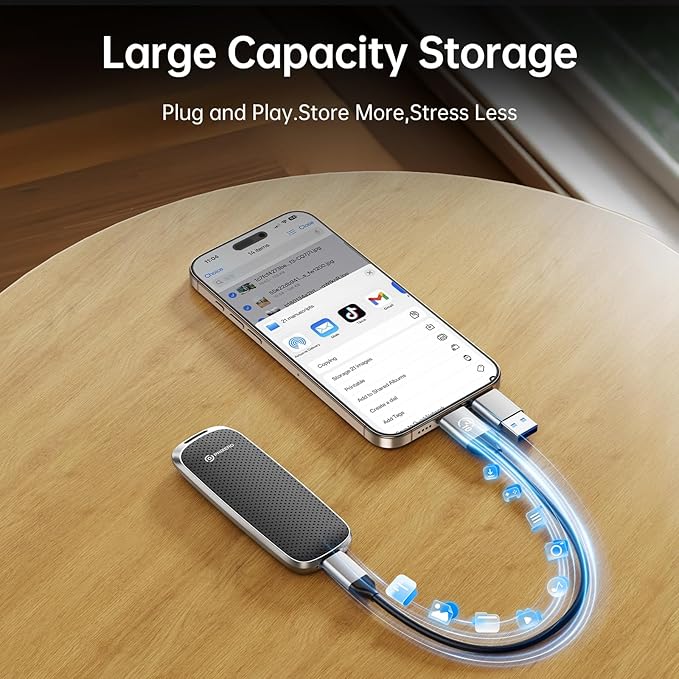 PHIXERO P10PRO External NVMe SSD 256GB, Up to 1050MB/s, USB 3.2 Gen2, Includes 2-in-1 USB C Cable, Portable Hard Drive for iPhone 15+/Android/Windows/Mac, Black