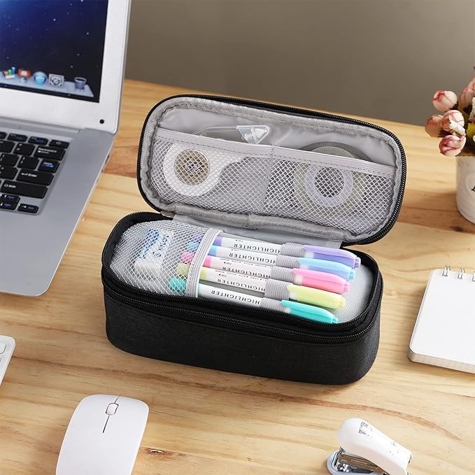 Big Pencil Case Large Capacity Pencil Bag with Zipper Pencil Pouch for Boys Girls Kids Adults Stationery Pencil Pen Case Organizer for School Office Black