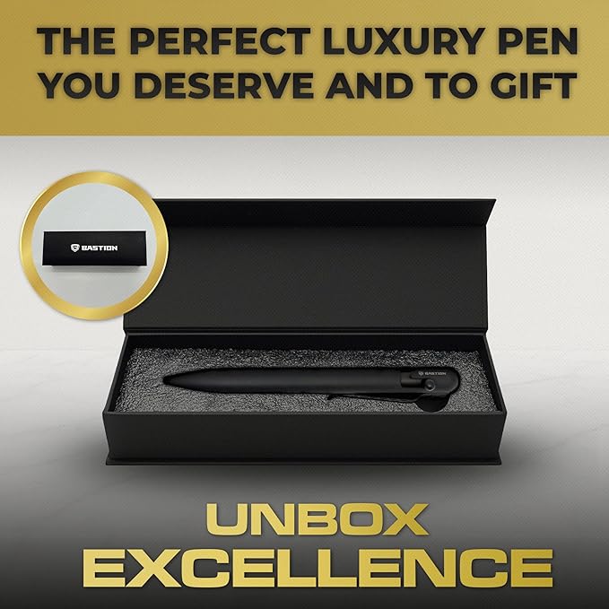 BASTION® Luxury Bolt Action Pen, Durable Professional Ballpoint Pen with Fine Tip, EDC Tactical Pen Ink Refillable Pen - Zirconium Black