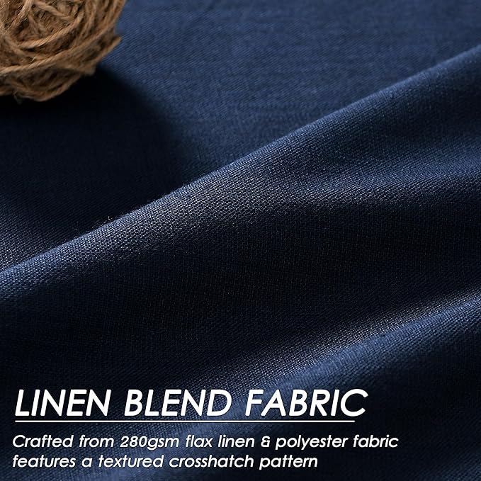 Navy Blue Linen Blackout Curtains 132 inch Length Back Tab Rod Pocket Thermal Insulated Textured Living Room Blackout Curtains 2 Panels Set 52x132