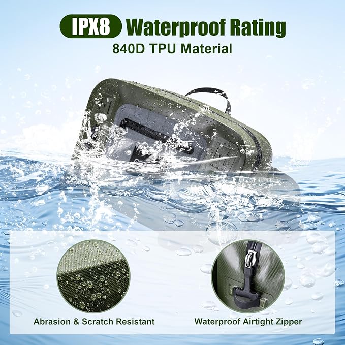 Goture Waterproof Fishing Waist Pack,IPX8 840D TPU Large Tackle Bag with Rod Holder,Airtight Zipper Closure,Fly Fishing Bag with Adjustable Waist Strap,Sling Fanny Pack with Lanyard,Forceps,Nipper