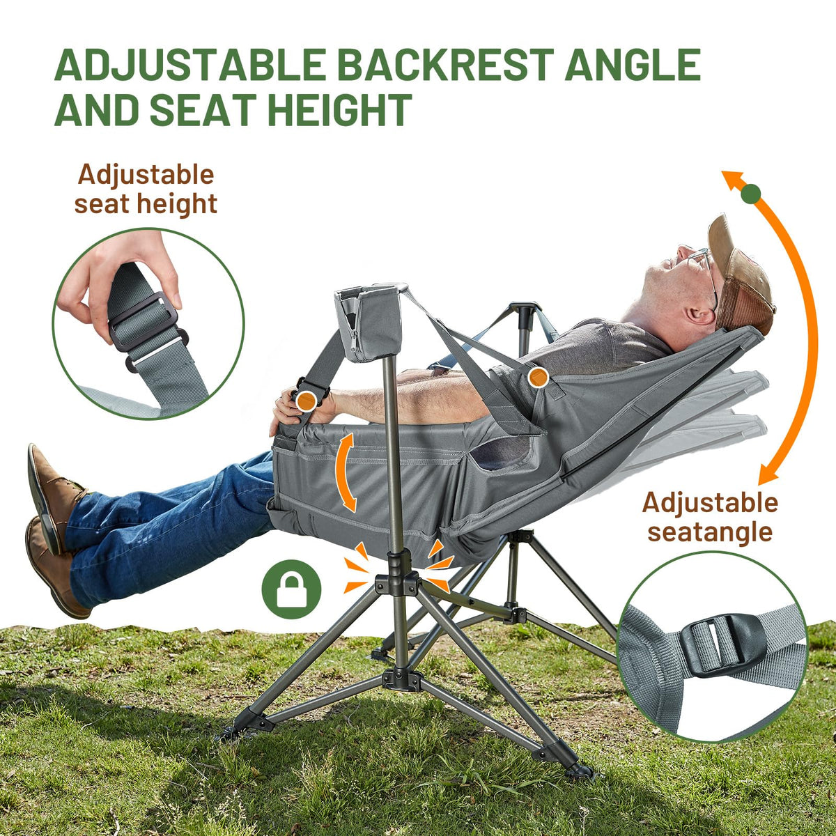TIMBER RIDGE Hammock Camping Chair, Oversized Swinging Hammock Chair with Adjustable Back and Seat for Outdoor Lawn, Sports, Supports 400lbs, Grey