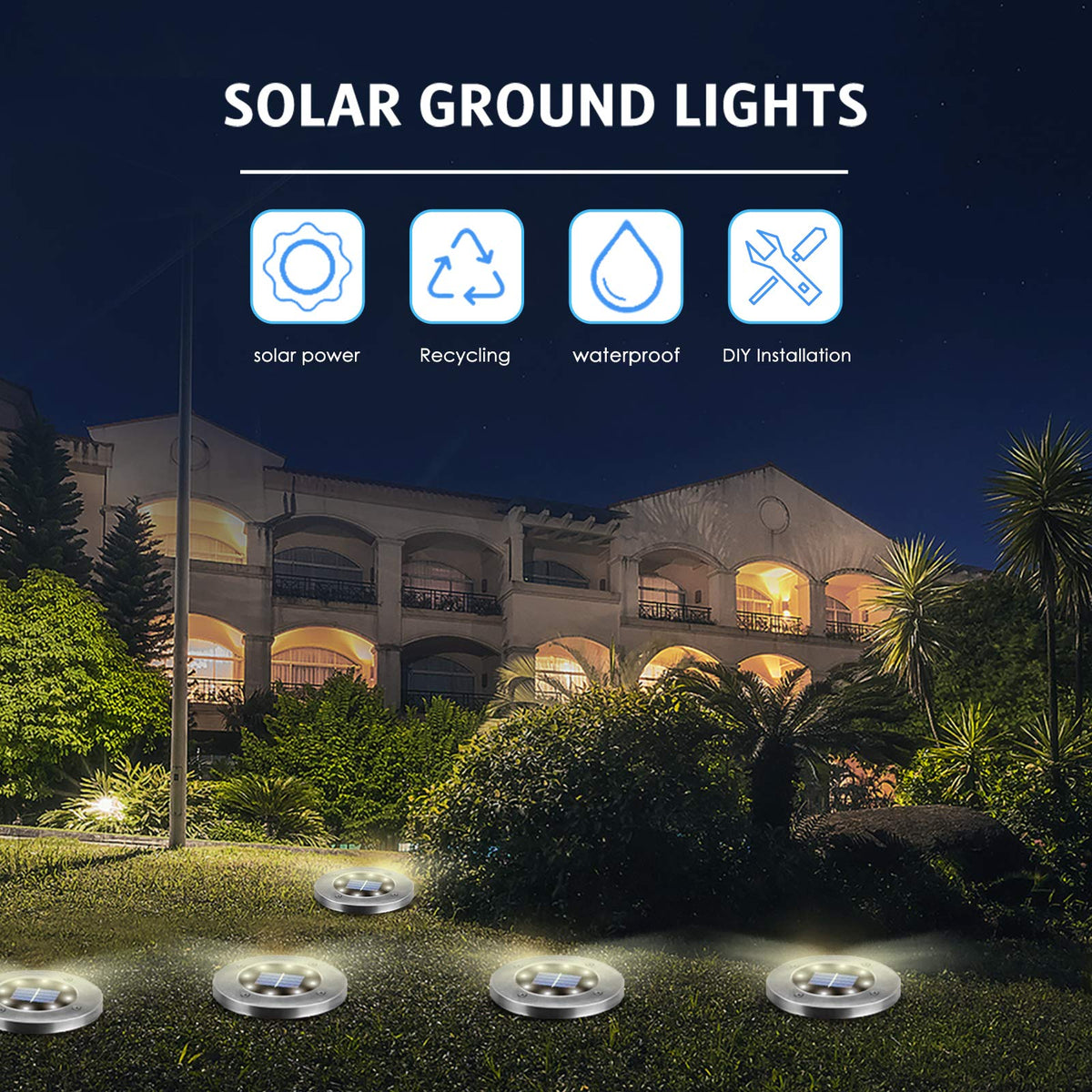 OULONGER Solar Lights Outdoor,12 Pack Solar Lights Outdoor Waterproof,Garden Ground Light Landscape Lighting for Outside Patio Pathway Yard Lawn Driveway Deck Step Walkway(White Light)