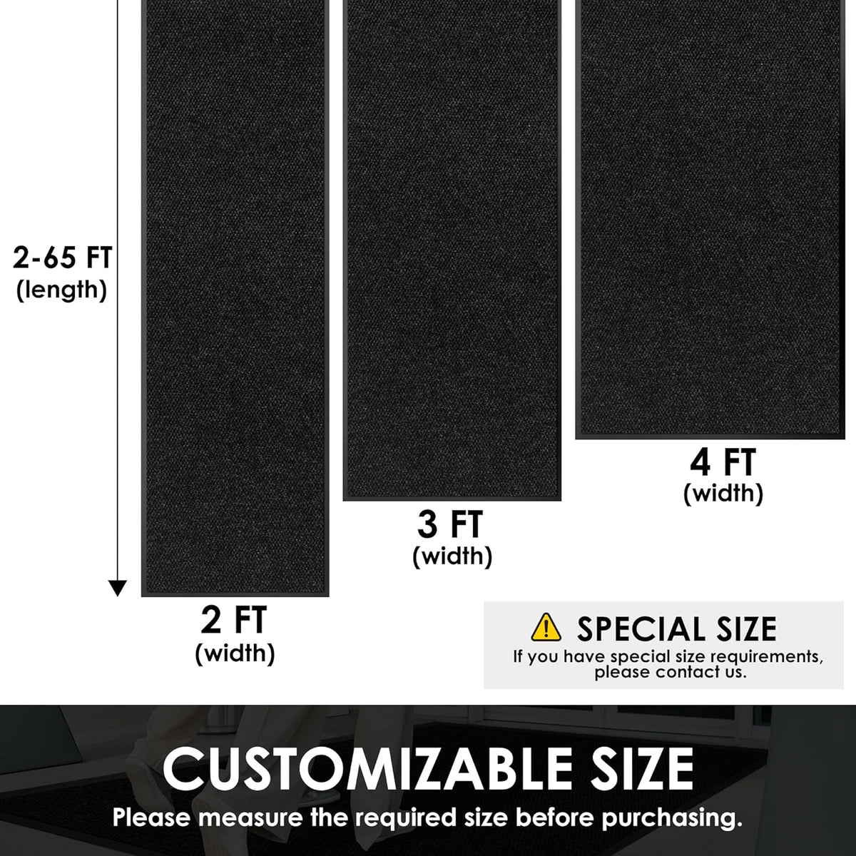 3′ x 12′ Front Door Mat Indoor Outdoor Entrance, Commercial Floor Mat Heavy Duty Dirt Trapper Entryway Doormat, Custom Size Non Slip Rubber Backing Welcome mat, Door Mat for High Traffic Area