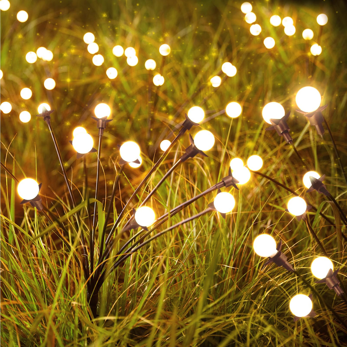 Brightown Solar Garden Lights - 4 Pack 48 LED Firefly Lights with 2 Lighting Mode, Sway by Wind, Waterproof Solar Light for Outdoor Outside Yard, Warm White