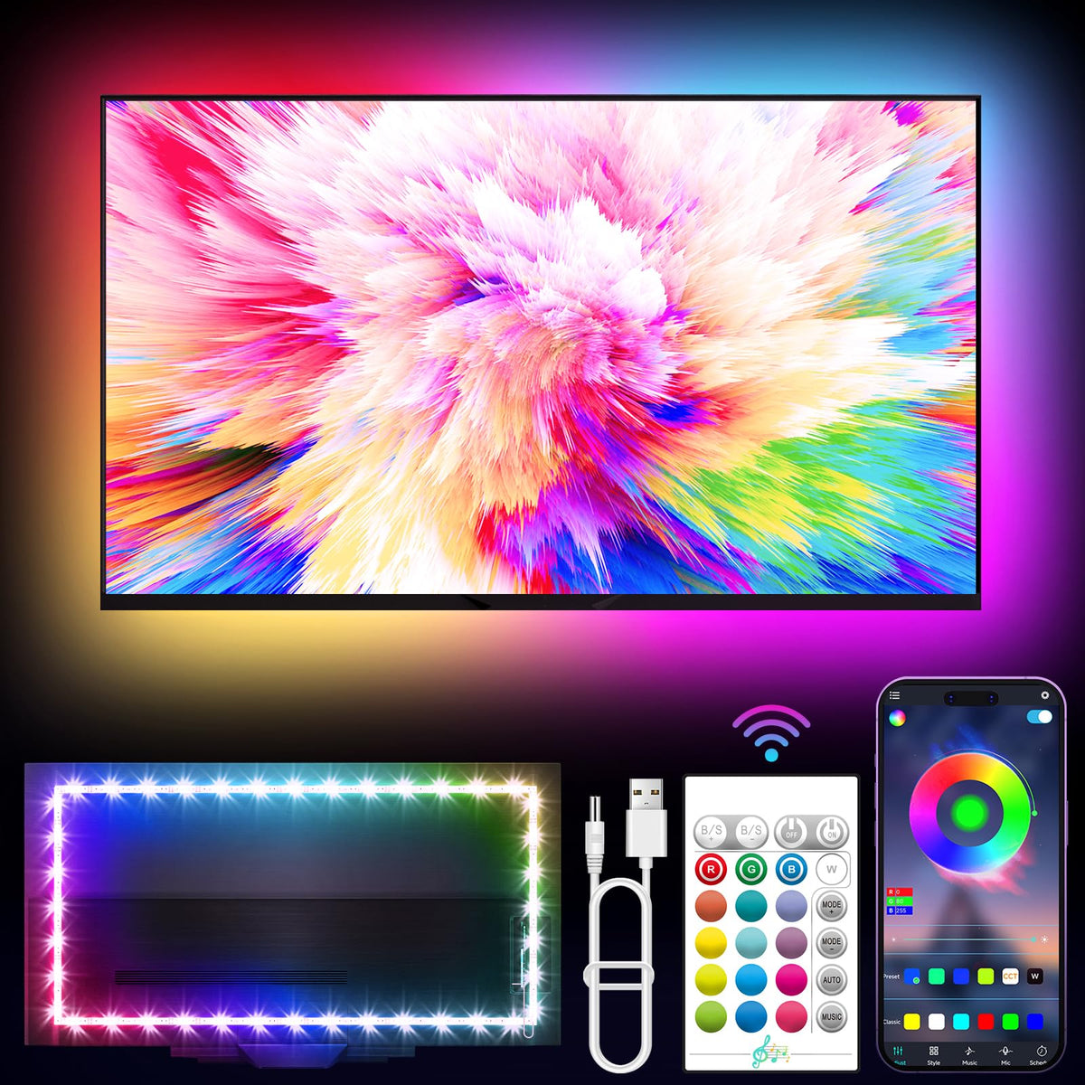 KANTUTOE LED Lights for TV, 16.4ft TV LED Backlight for 45-75in, RGB TV Backlight Behind Strip with Music Sync, Bluetooth APP and Remote Control Strip Lights USB Powered for Bedroom, Gaming