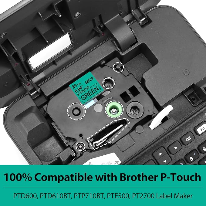 Label KINGDOM 24mm Green Label Tape Replacement for Brother TZe-751 TZe751 1 Inch Black on Green TZe Tape 24mm 0.94 Laminated Green Compatible with Brother P Touch PTD600 PTD610AD PT2730, 3-Pack