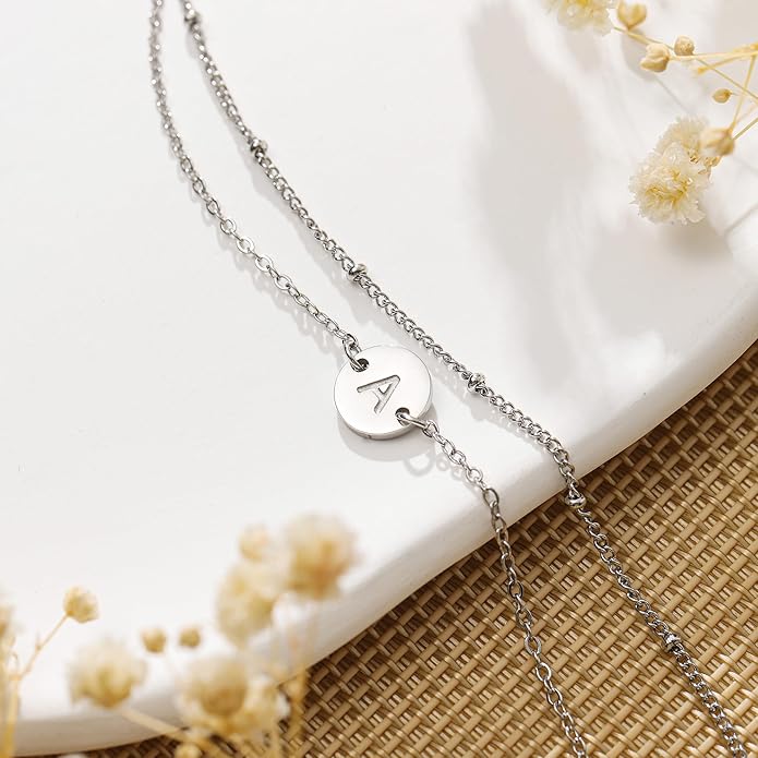 MONOZO Gold Bracelets for Women Girls Valentines Day Gifts, Dainty 18K Gold Plated Disc Monogram Letter A-Z Initial Bracelets for Women Trendy Personalized Letter Bracelet Valentines Day Gifts for Her