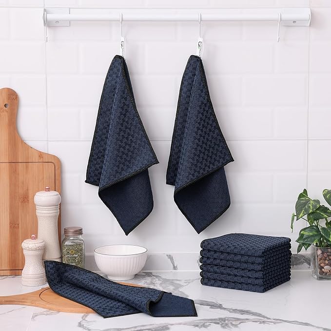 Kitinjoy Microfiber Cleaning Cloth, 12 Pack Soft and No Lint Microfiber Towels Cleaning Supplies, Absorbent Fast Drying Cleaning Rags for Housekeeping, Kitchen, Window, 12 x12 Inches, Black Iris