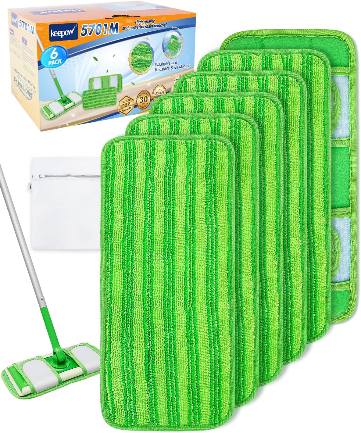Keepow 6 Pack Reusable Mop Pads Refills Compatible with Swiffer Sweeper Microfiber Wet Mopping Cloths Dry Sweeping Floor Cleaning Mop Pad Refill Mop Head Replacements Part