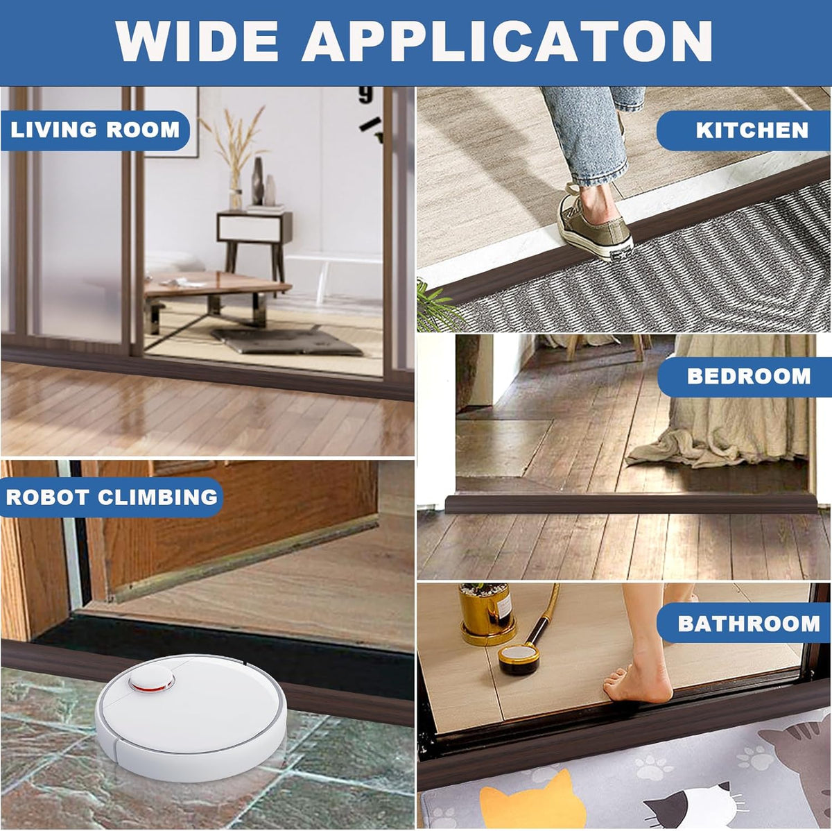 Vinyl Door Threshold Flooring Transition Strip Self Adhesive Carpet Edging Strip for Laminate Doorway Edge Threshold from 1/5" to 2/5" (Brown Wood Grain, 6.6 Ft)