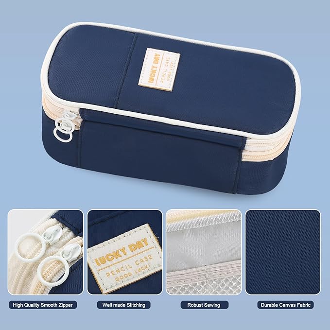 Pencil Case for Boys Kids Teens Adults Big Pencil Bag with Zipper Big Pen Pouch Large Stationery Pen Case Organizer for School Blue
