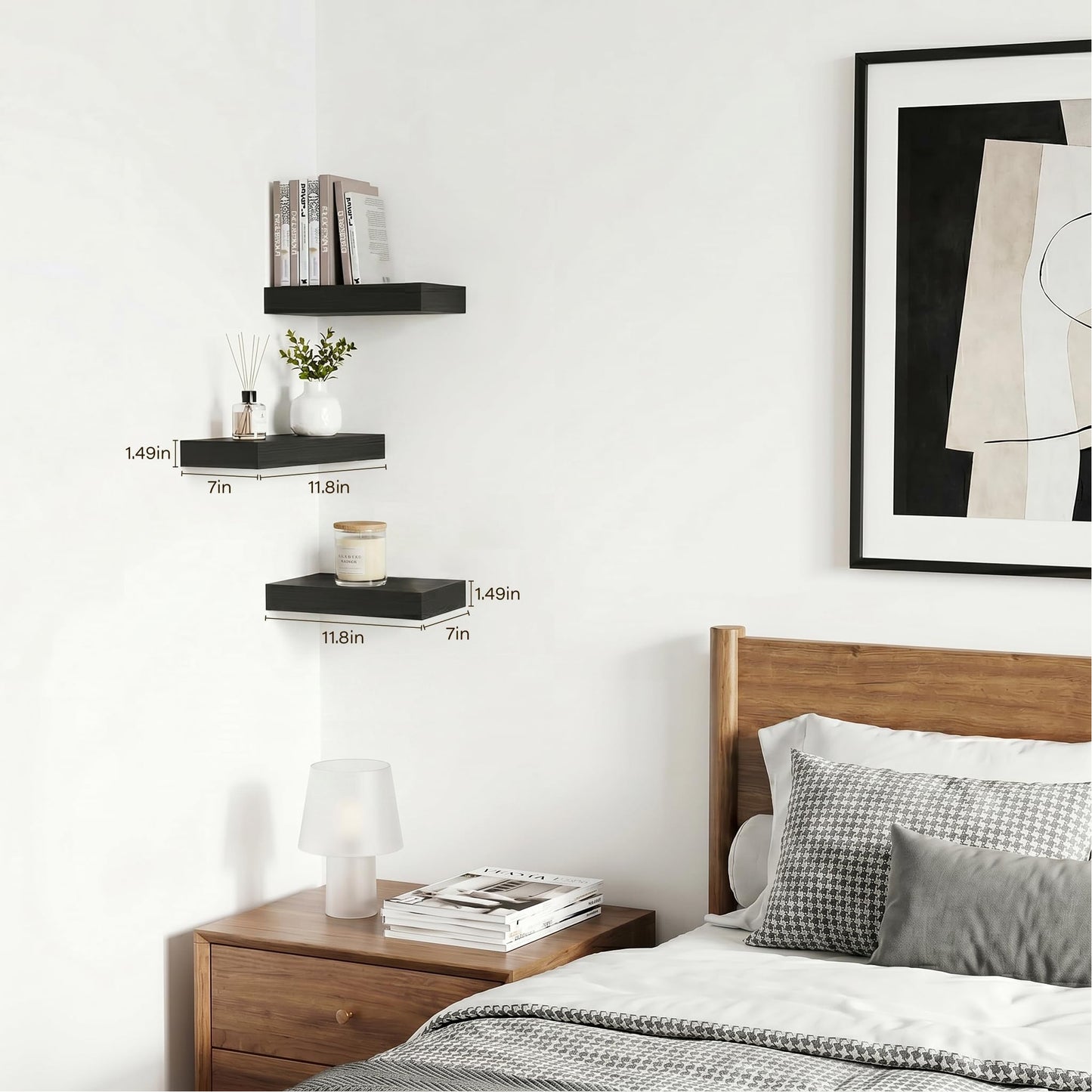 Modcraft Black Floating Wall Shelves for wall 3-Pack, 11.8" Small Wall Mounted Shelves, Sturdy Multi-Set Storage & Display for Bathroom Over Toilet, Kitchen, Living Room, Bedroom