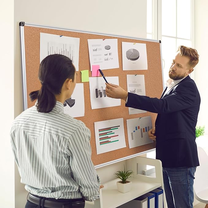 Board2by Extra Large Cork Bulletin Board 60" X 48", Silver Aluminum Framed 5'x4' Corkboard for Wall, Wall Mounted Notice Pin Board with 18 Push Pins for School, Home & Office