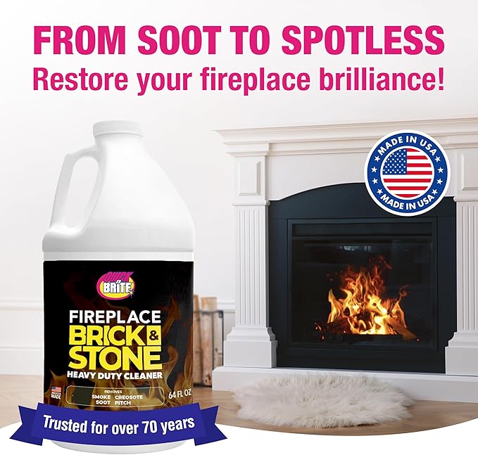 Quick N Brite Fireplace Gel Cleaner for Brick, Stone, Rock, Tile, and Marble, Nonabrasive Fireplace Cleaner, Made in the USA, 64oz