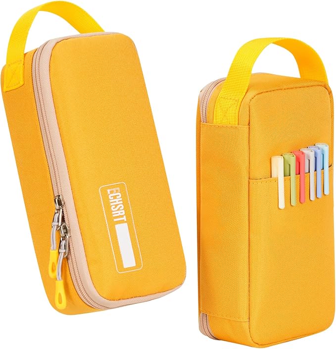ECHSRT Big Pencil Case, Aesthetic Portable Zipper Pencil Bag with Hidden Pocket, Special Pouch for Men Women Adults, Stationery Organizer Pen Cases for Office Travel, Yellow