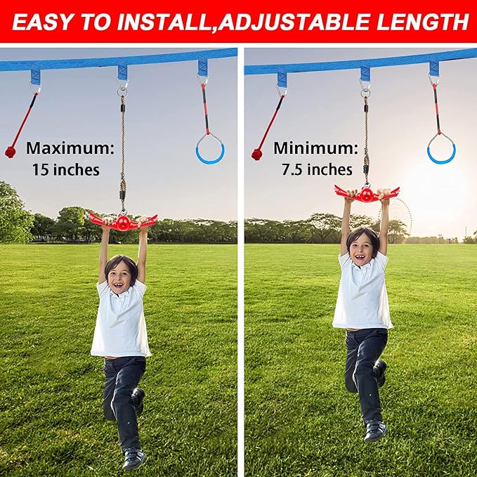 Ninja-Twister Swing Spins Set: Slackline Attachments - 360° Handle Twist-Spin Flips Toy Activate Ninja Powers Warrior Accessories Kids Hang Toys for Playground Backyard, Red