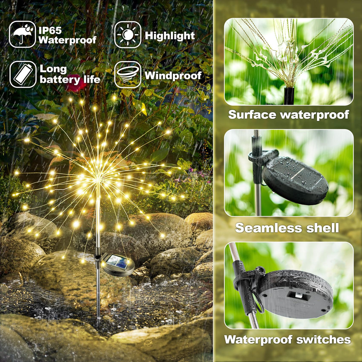 Anordsem Solar Garden Lights Outdoor: Bendable Copper Wire with 120 LED Firework Beads - Waterproof DIY Warm Decorating for Yard Patio Path - Gardening Gifts for Homeowner Gardener