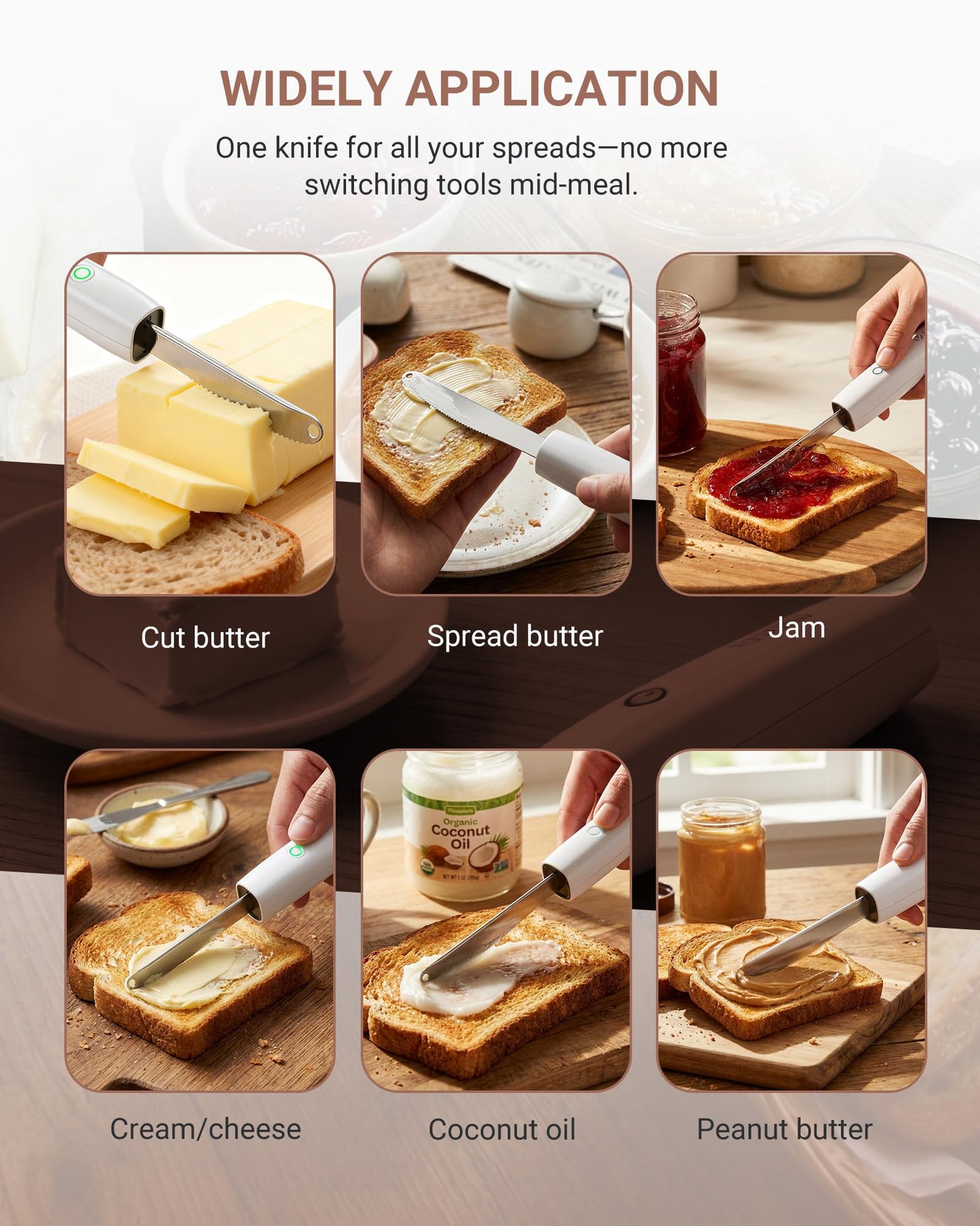 VLOXO Heated Butter Knife, Electric Cold Butter Spreader with 2 Heat Modes Fast Warming Without Tearing Toast Cordless Rechargeable Butter Knife for Hard Butter Cheese Honey Jam and Peanut Butter