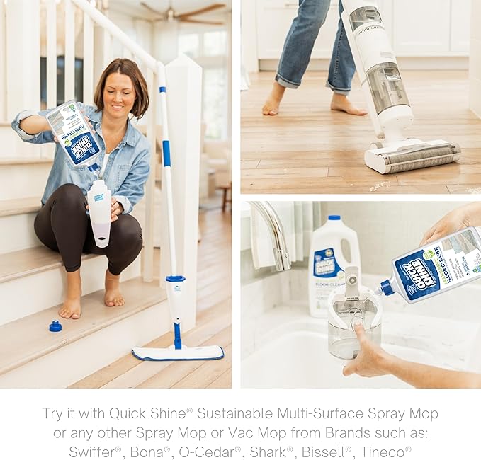 Quick Shine Multi Surface Floor Cleaner 27oz, 2Pk | Ready to Use-Streak Free- No Rinse | Use on Hardwood, Laminate, Luxury Vinyl Plank & Stone | Use in Spray Mops & Vac Mops | Safer Choice Cleaner
