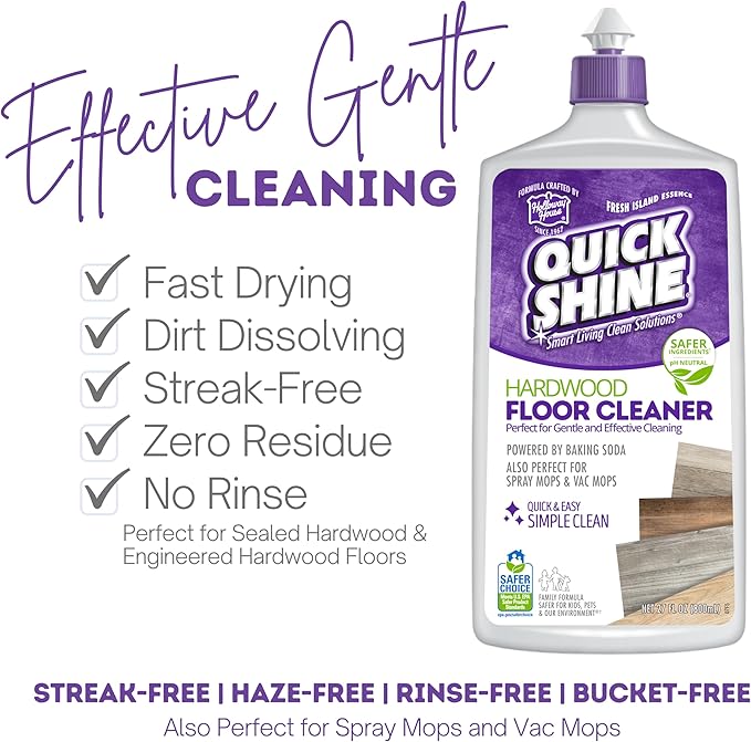 Quick Shine Hardwood Floor Cleaner 27oz, 6Pk| Use in Spray & Vac Mops| Removes Dirt & Scuff Marks| Ready-to-Use, Streak Free, No Rinse| Safer Choice Cleaner| Perfect for Gentle and Effective Cleaning