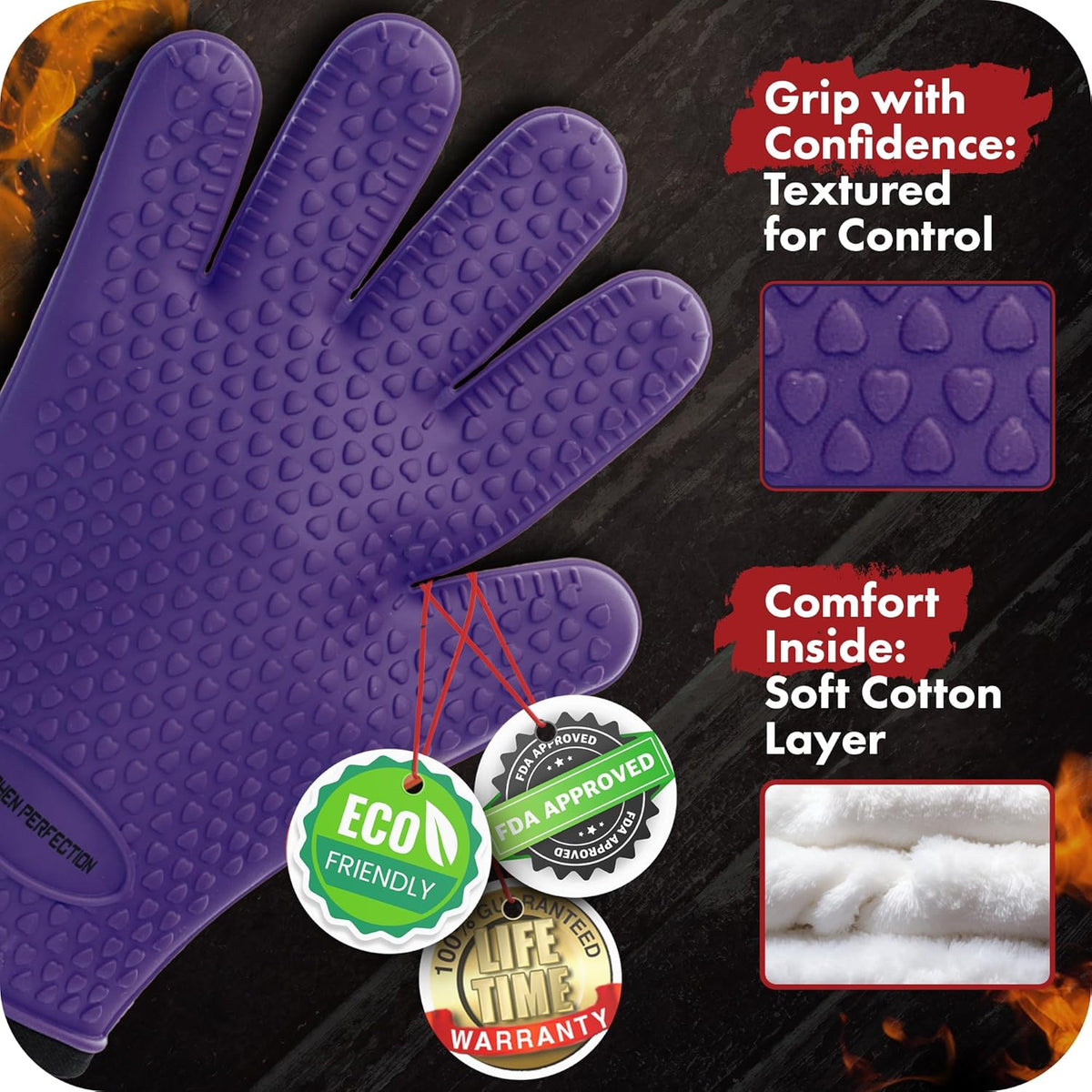 KITCHEN PERFECTION S Silicone Smoker Oven Gloves -Extreme Heat Resistant BBQ Gloves -Handle Hot Food Right on Your Grill Fryer Pit|Waterproof Oven Mitts |Superior Value Set+3 Bonuses