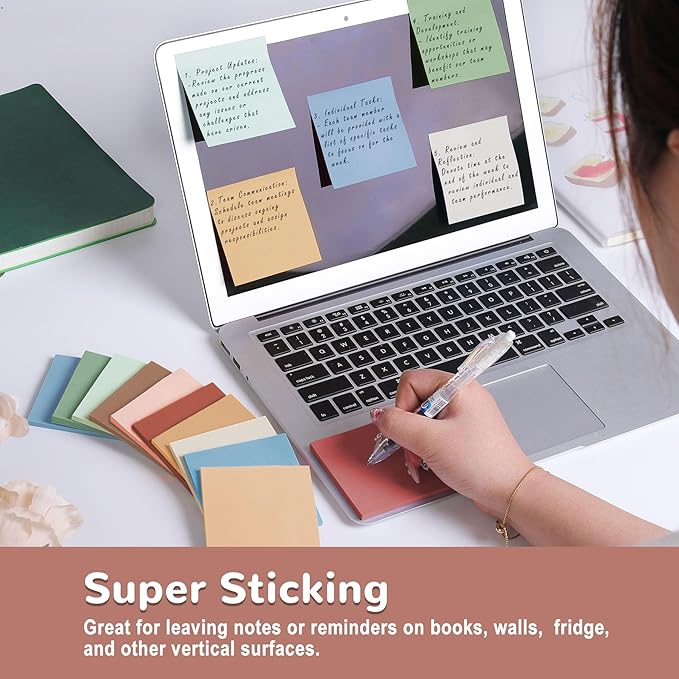 (24 Pack) Sticky Notes 3x3 in., Sticky Note Pads, Vintage Colors Self-Stick Notes Pads, Strong Adhesive, Recyclable, Easy to Post for Home, Office, Notebook