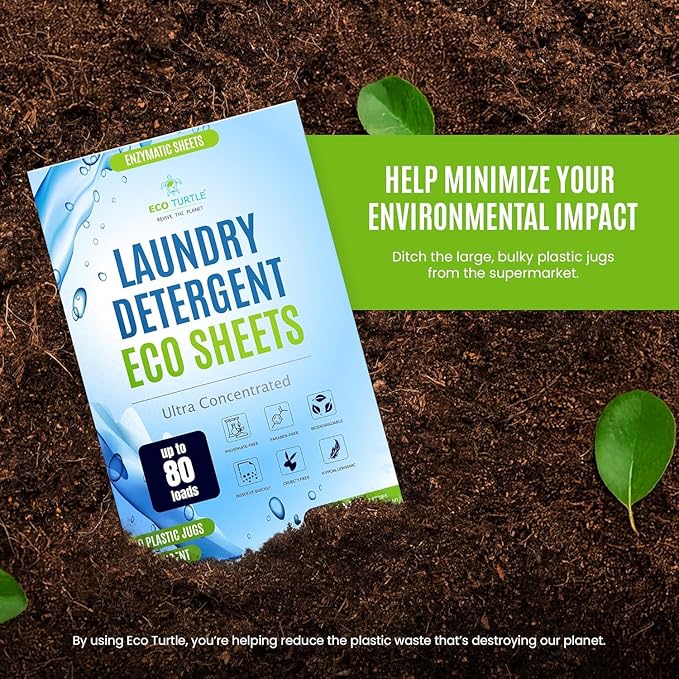 Eco-Friendly 80 Loads Ultra Concentrated Laundry Detergent Sheets Stain-Fighting Enzymes & Plant Powered, Washer Sheets, Space Saving, Travel Friendly for Hot/Cold Cycles - Pack of 2
