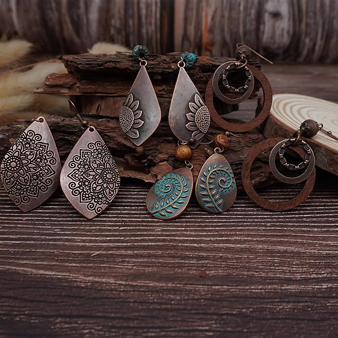 11 Pairs Vintage Drop Dangle Earrings for Women Boho Earring Jewelry Set Retro Flower Dangly Earring Teardrop Sun and Moon Earrings for Mother's Day Christmas
