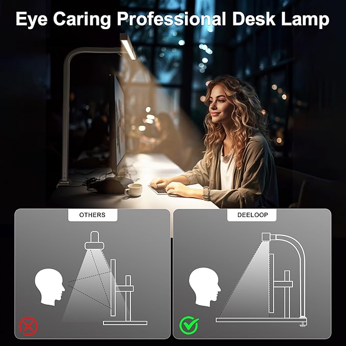 deeloop 80cm Ultra-Long LED Desk Lamps,24W Bright Architect Desk Lamp for Home Office, Infinite Dimming Office Light with Memory Function, Tall Desk Light with Clamp for Reading Working Monitor