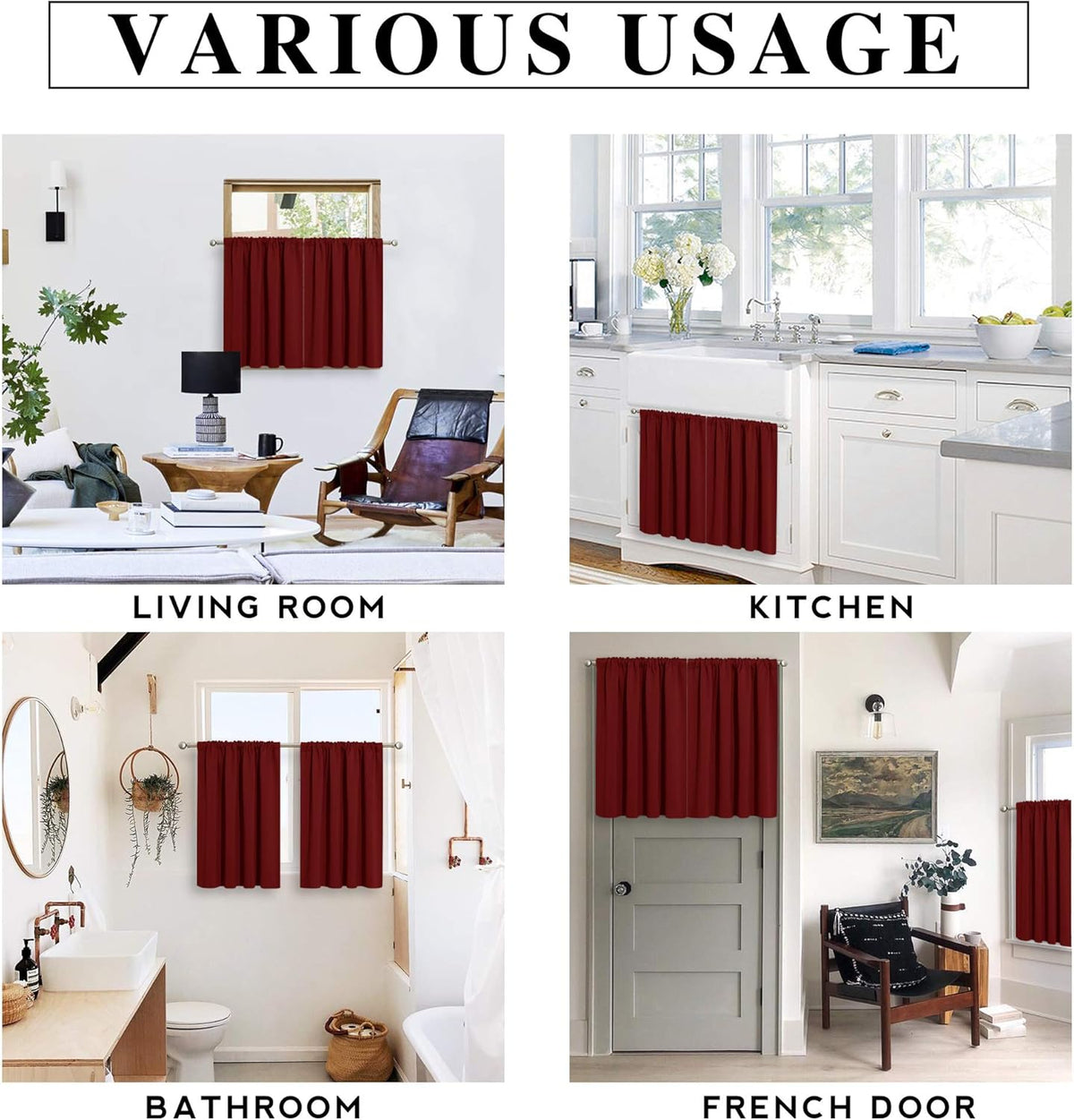 RYB HOME Curtains for Bedroom 63 inches Long, Blackout Thermal Insulating Window Treatment Drapes for Living Room Bathroom Basement Laundry Classroom, W 34 x L 63, Burgundy Red, 2 Panels
