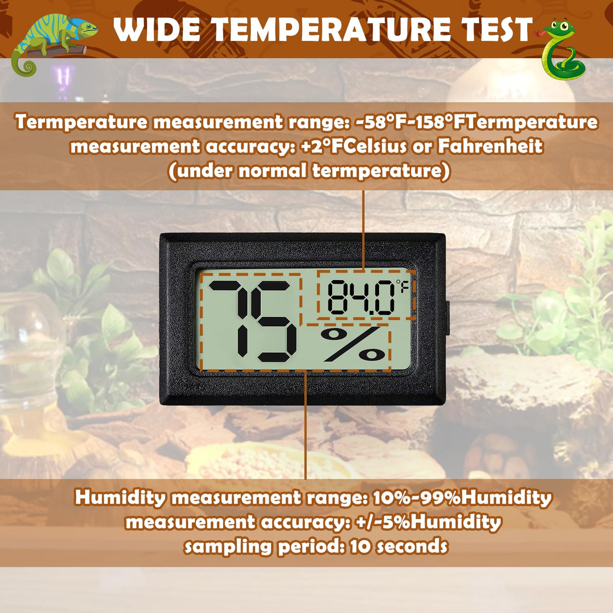 Reptile Thermometer and Humidity Gauge,2PCS Digital Hygrometer Adhesive Reptile Terrarium Hydrometer,Bearded Dragon Tank Accessories,Pet Humidity Meter Supplies for Leopard Crested Gecko,Snake,Lizard