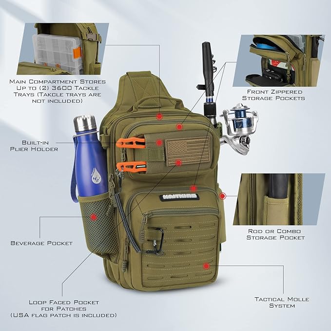 KastKing BlowBak Tactical Sling Tackle Bag-Lightweight Fishing Backpack Storge Fishing Gear and Equipment,Gift for Men