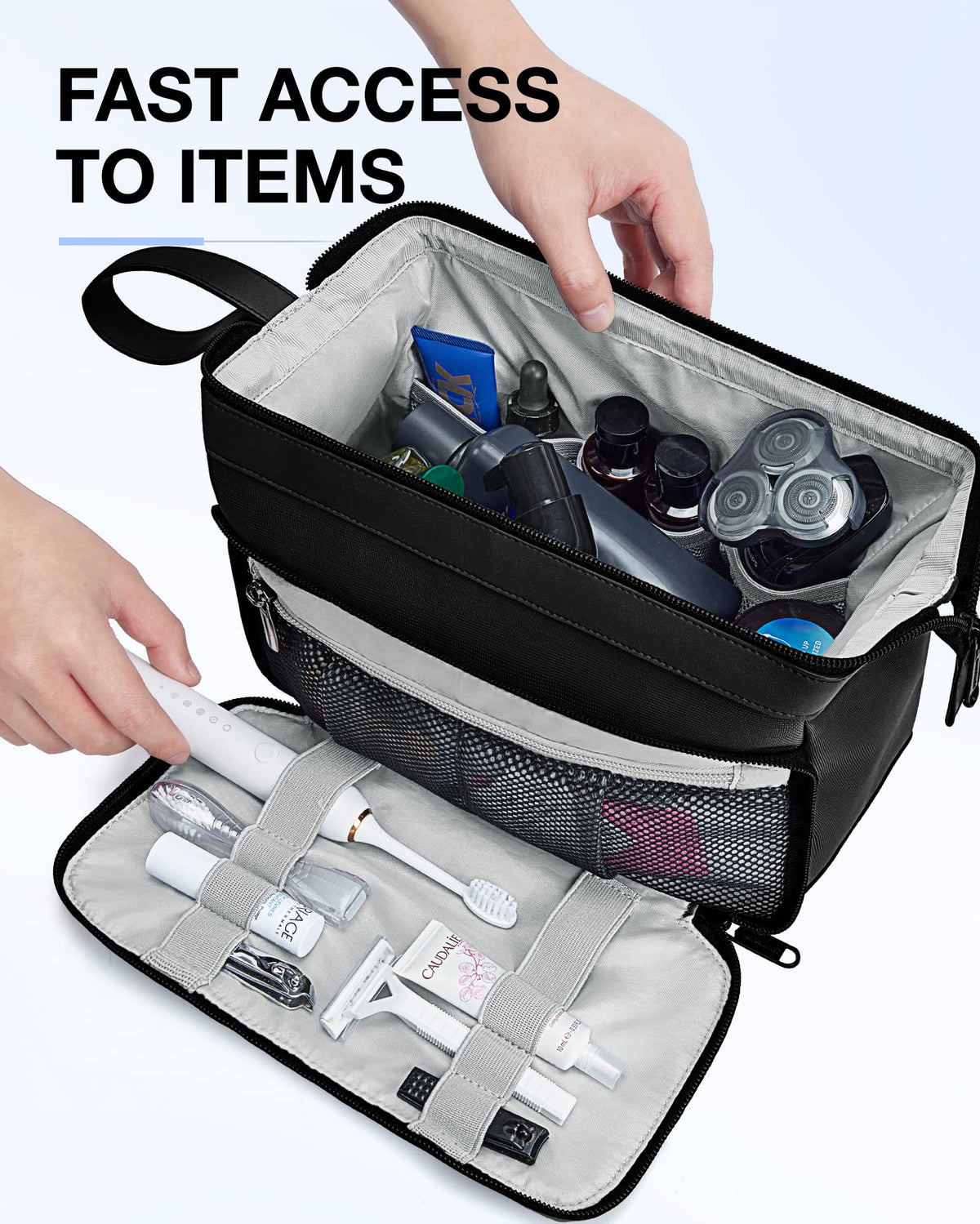 BAGSMART Toiletry Bag for Men, Wide Opening Dopp Kit Water Resistant Shaving Hygiene Organizer for Bathroom, Travel Essentials, Black
