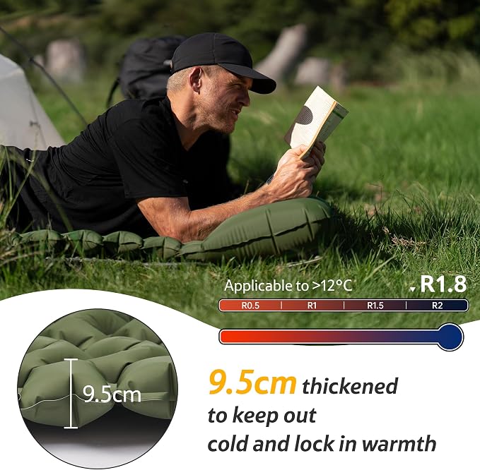 Naturehike Camping Sleeping Pad, Ultralight Inflatable Sleeping Mat with Pillow &Air Pump Sack, 3.74 Inch Lightweight Air Mattress for Camping, Backpacking, Hiking, Traveling