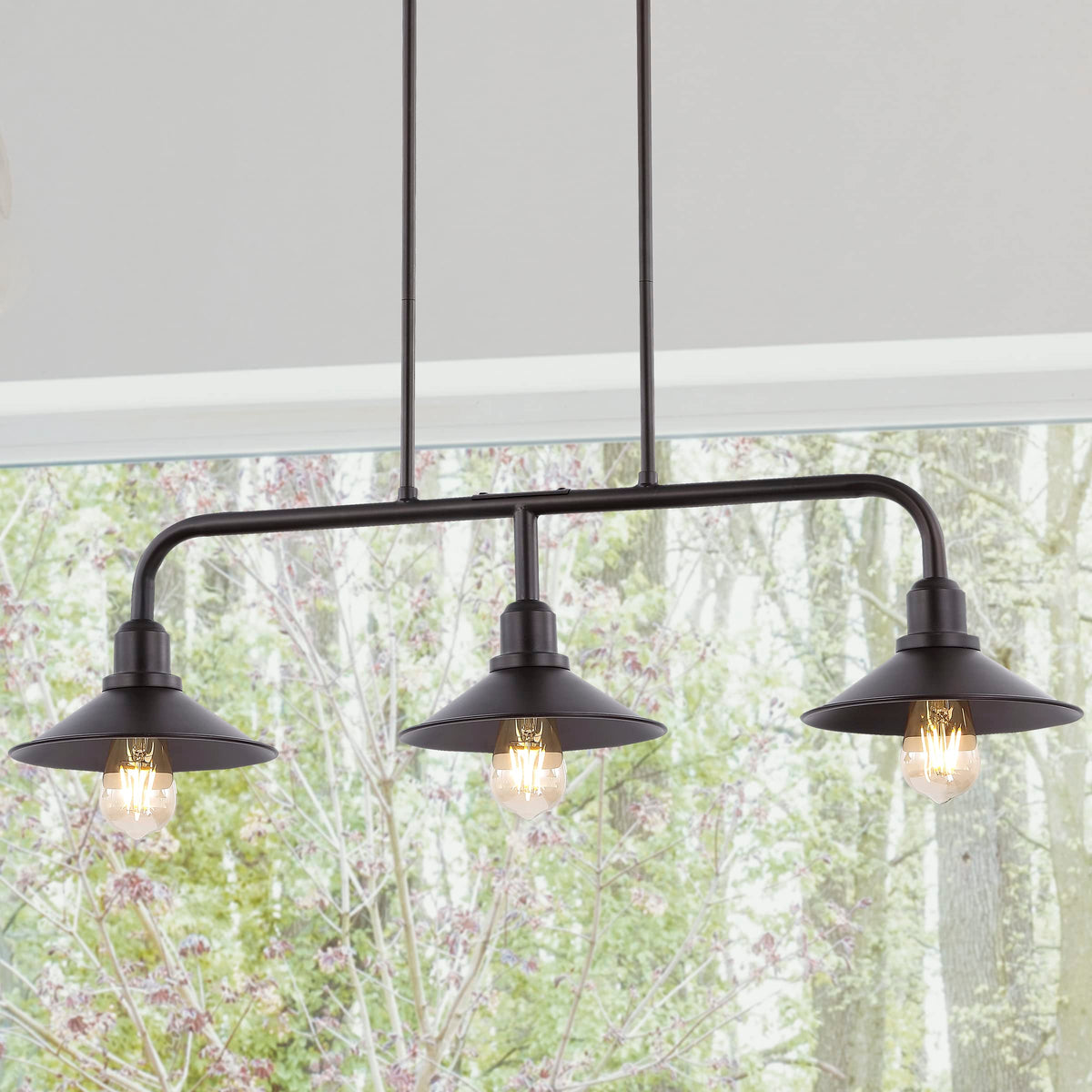 JONATHAN Y 34.25" Oil Rubbed Bronze 3-Light Pendant for Kitchen Island, Modern Farmhouse Industrial Metal Ceiling Light with LED Bulbs, Iron Shade (JYL1113A)