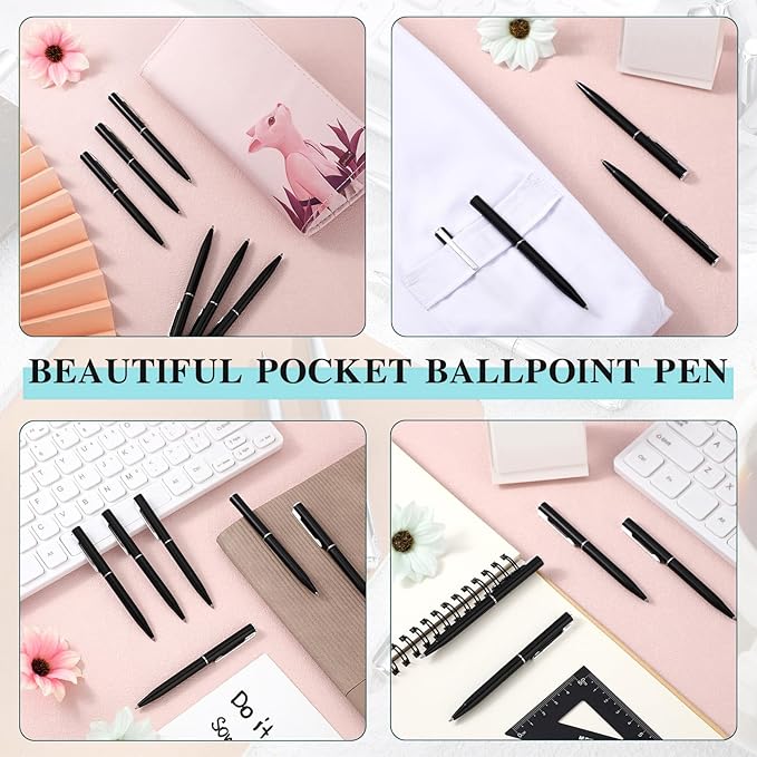 Teling 72 Pcs Small Ballpoint Pen Mini Pens Bulk 4 Inch Short Small Tiny Black Ink Ballpoint Writing Tool for Notebook Pockets Signature Notepads School Office(Black,Classic Style)